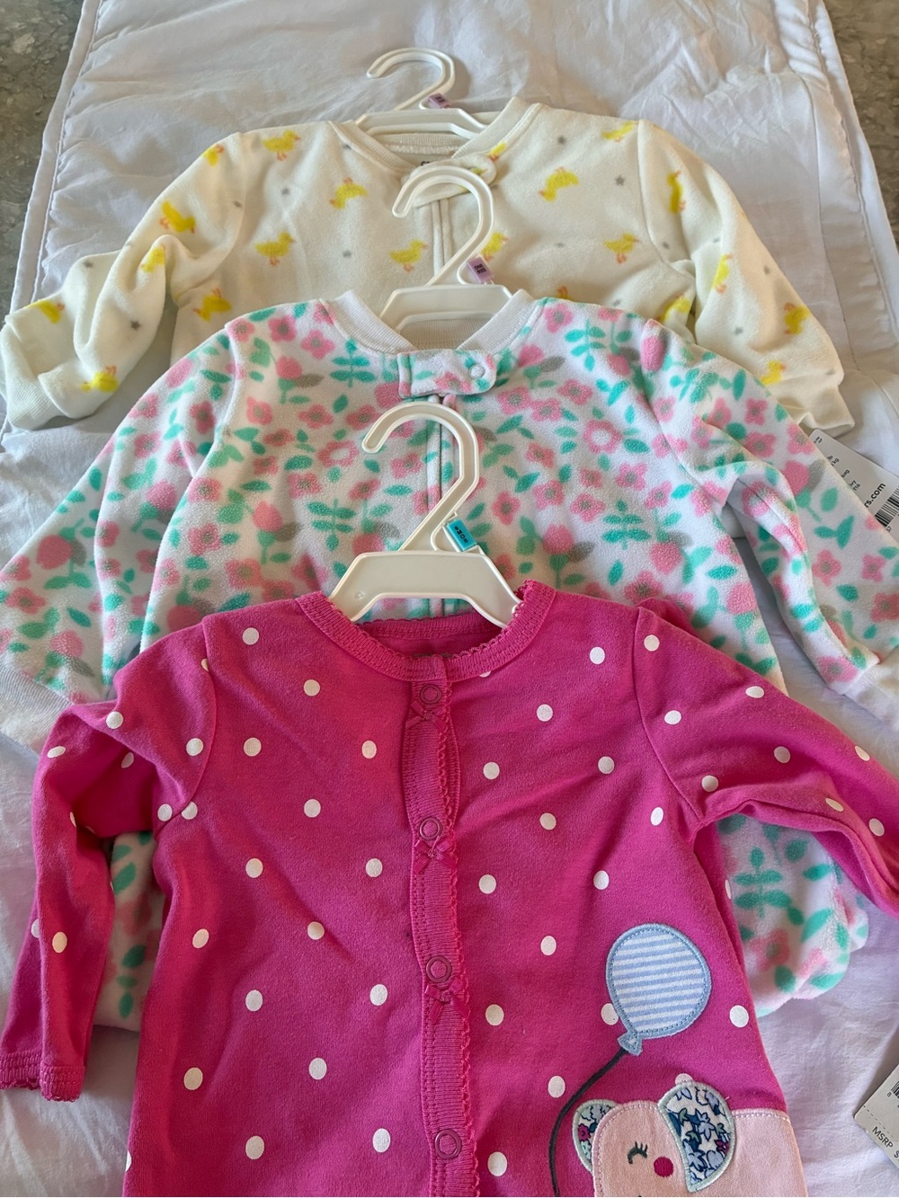 3-Piece Baby Sleepers Set - Pink Polka Dot, Floral & Yellow Duck